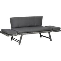 Divano 2 posti giardino in rotin con imbottitura e braccioli ribaltabili, grigio, 129x63x67cm