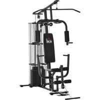 HOMCOM Kraftstation Fitnessstation Fitnessgerät Multifunktion Krafttraining Multistation Trainingsstation mit Latzug Butterflystange 45kg Gewichten Seil, Fitnessgeräte für Zuhause Schwarz