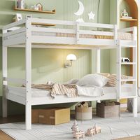 Kinder-Etagenbett 90 x 200 cm aus Kiefernholz, mit dreistufiger Winkelleiter und Absturzsicherung, teilbar in 2 Einzelbetten, Weiß