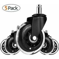 5 Roulettes de Chaise de Bureau 75mm, pivotantes 360°, charge max 200kg, compatible avec tous sols