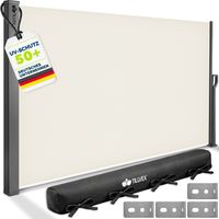tillvex Toldo lateral 160x350 cm beige extensible y opaco Protección visual para balcón, jardín y terraza Estor lateral con soporte de pared Protección solar de acero inoxidable Toldo cortavientos