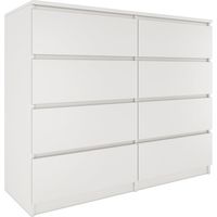 Hucoco – Commode contemporaine 120x97x40 – 8 tiroirs coulissants – Structure en panneaux de particules – Finition blanc mat – Résistante aux rayures