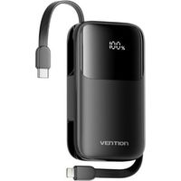 Powerbank 10000mAh Vention I11BA/ 22.5W/ Negra/ Incluye Cable USB Tipo-C y Lightning