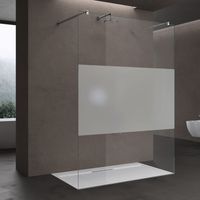 doporro Paroi de Douche à L'italienne Transparent avec Bande Opaque Verre 8mm Paroi 98x200cm Montage Réversible avec 2 Stabilisateurs Rectangulaires Bremen01MS