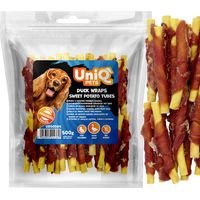 Tubos de batata envueltos en patito de goma UniQ Pets 500 g