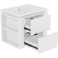 61x46x48,5 cm hängender Badezimmerschrank, vollständig lackiert, LED-Beleuchtung mit Radarsensor, zwei Schubladen, geräuschlose Führungsschienen, zwei Seiteregale, Waschtischunterschrank, integriertes