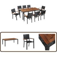 Ensemble à manger d'extérieur 9 pcs résine tressée et acacia - Salon De Jardin - Mobilier De Jardin - Set De Table - Meubles De Jardin - Table Et Chaises
