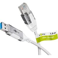 Câble Ethernet USB-A 3.0 vers RJ45, Slim, 1 m, connecte un routeur, modem ou switch réseau au port USB-A de l'ordinateur portable, tablette ou smartphone. Longueur de câble 1 m