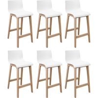 Mob-In – Lot de 6 tabourets de bar en chêne massif et assise plastique H65cm – Repose-pieds intégré – Design scandinave pour cuisine moderne