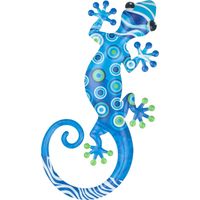 Ornement mural en métal en forme de lézard, taille S, bleu, décoratif et coloré