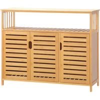 Armoire Bambou 3 Portes Ranurées Étagères Rangement Salon 100x35x82 cm
