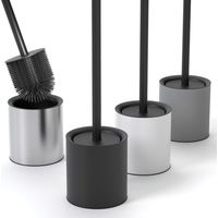 Cepillo de baño de silicona y acero inoxidable - Cepillo antibacteriano con elegante soporte - Cepillo de baño de silicona con diseño y protección contra salpicaduras - Cepillo de baño (negro)