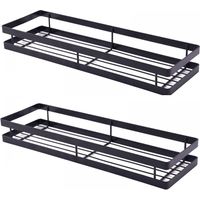 Rack Organiser Wall Mount - 40 cm - Black Metal Spice Shelf - Kitchen Bathroom Wall Basket - 2 Pack