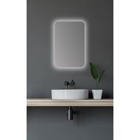 Talos Armadietto a specchio da bagno con illuminazione, ovale, 40 x 60 cm, con struttura in alluminio di alta qualità, nero opaco, due ripiani in vetro