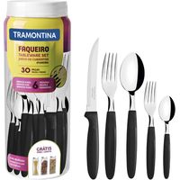 Tramontina Ipanema - 6-Personen-Besteck-Set (30 Teile, Edelstahl, schwarzer Griff)