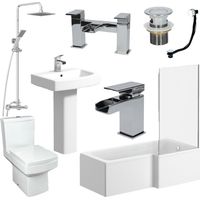 L Shaped Bathroom Suite Close Coupled Toilet Basin RH Bath Taps