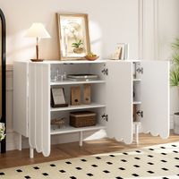 Sideboard mit Verstellbaren Regalböden und Griffloser Öffnung, für Wohnzimmer und Esszimmer, MDF, Weiß, 120 x 35 x 80 cm