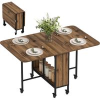 Table pliable mobile avec deux surfaces rabattables, dimensions 130 x 80 x 74 cm, couleur marron