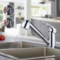 Küchenarmatur mit Ausziehbare Brause, Wasserhahn Küche Einhebelmischer mit 360° Drehbar, Hochdruck Mischbatterie Spültischarmatur mit 2 Wasserstrahlarten, Chrom