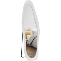 Specchio a Figura Intera con Cornice Ondulata in Velluto, Specchio da Terra e da Parete, 160x50 cm, Bianco