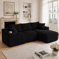 Modulares Sofa Set mit Chaiselongue & 2-Sitzer, weicher Cordbezug, mit 5 Kissen, seitliche Taschen & Getränkehalter, hochdichter Schaumstoff, DIY-Kombination, Ideal für Wohnzimmer, Apartment & Studio.