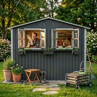 Abri de jardin en acier galvanisé, 170,2 x 254,2 cm (4,33 m²), 2 fenêtres doubles, 2 portes doubles verrouillables et un support à fleurs, Anthracite