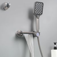Robinet de Baignoire Cascade, Mitigeur Baignoire avec Douchette, Mitigeur Bain Douche Mural, Laiton, Gris