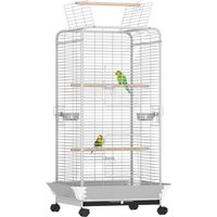 Jaula para Loros con Ruedas Perchas Comederos y Bandeja Extraíble Pajarera para Cacatúas Cotorras 79x73x146cm Gris Claro