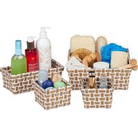 Relaxdays lot 4 paniers rangement, 3 tailles, tressés, paniers salle de bain, déco plastique, blanc-marron