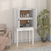 Vidaxl – Buffet haut en bois massif de pin 60x40x120 cm – 2 portes avec poignées en similicuir – Grand espace de rangement – Design rustique