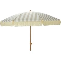 Parasol Jardin Rayé Taupe Design Rétro Franges, Protection Solaire - Ambiance