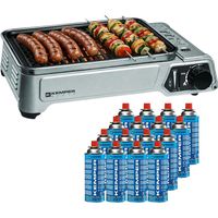 Barbecue à gaz 1900W Grille anti adhesive + 16 cartouches gaz camping KEMPER