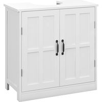 Mobile per Lavabo con Piedistallo, Mobile Sotto Lavabo con 2 Ante e Scaffale Regolabile, Mobile da Bagno con Ritaglio a Forma di U, Bianco