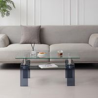 Clear Tempered Glass Coffee Table Living Room Tea Table with Grey Glass Leg, Modern Design, Wohnzimmer