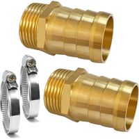 2Pcs Brass Barb Hose Fitting Connectors, Brass Pipe Fitting Adapter 1" Male Thread x 32mm Barbed for 1 1/4" Garden Hose Pipe Barb Tail Connector Kit with 2 Hose Clamps