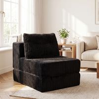 GRAVFORCE Canapé-lit Pliable Velours Côtelé Noir, Fauteuil Multifonction avec Soutien Dorsal, Lit d'Invités Compact pour Salon Chambre Petits Espaces