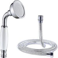 Klassischer Duschhahn für das Badezimmer – Wandmontierter Mischbatterie mit Regenduschkopf, 1,5-m-Schlauch, keramischer Griff im Retro-Stil und vintage-telefonähnlichem Design (verchromt)