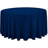 Nappe bleu marine pour table ronde de 320 cm, idéale pour un banquet de mariage.