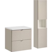 Insieme AOKI: mobile sottolavabo con cassetti 60cm + piano lavabo bianco + colonna di stoccaggio