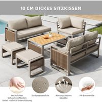 Set de chaises de jardin pour 6-7 personnes, chaise corde tissée main, structure fer, coussins doux, pieds ajustables, couleur beige.