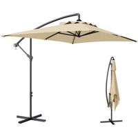 Ombrellone da giardino decentrato con base a croce e apertura a manovella, beige 294x193cm
