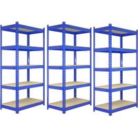 Scaffale da Garage ad Incastro Q-Rax Scaffali per Garage Scaffalature Officina in Acciaio e MDF Senza Bulloni Mensole per Garage - Blu - 120cm x 50cm - 3 Pezzi con Martello