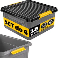 MONZANA® Caisse de rangement robuste avec couvercle hermétique empilable sans BPA gain de place caisse de rangement organisateur 6x 18 L