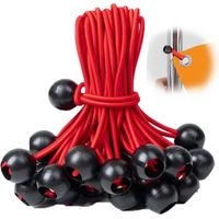 Packung mit 50 elastischen Kugeln, UV-beständiger schwarzer Kordel, mit elastischer Kordel für Gurte, Zelte, Stangen und Kabel ROT (10 cm 4 TU)