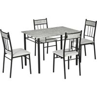 Set Tavolo e Sedie 5pz, Tavolo da Pranzo Rettangolare in Metallo e MDF e 4 Sedie da Pranzo Grigio e Nero