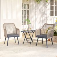 2er-Set Gartenstühle mit Kissen und Armlehnen, aus Stahl und PE-Rattan, 54 x 65 x 80 cm, Dunkelgrau