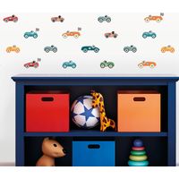 Stickers muraux Sticker Mural Autocollant - VOITURES ET DRAPEAUX DE COURSES - adhésifs fond transparent - 90x120cm