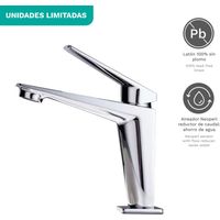 Grifo monomando de lavabo cromo latón con cartucho cerámico Ø26 mm, grifería de baño moderna, ahorro de agua, instalación fácil