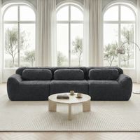 Sofá modular de 3 plazas en tejido peluche gris, sin montaje, base antideslizante