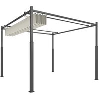 Pergola jardin 3x3 m techo retractil accesorio magnetico proteccion UV30+ columnas metalicas ganchos crema